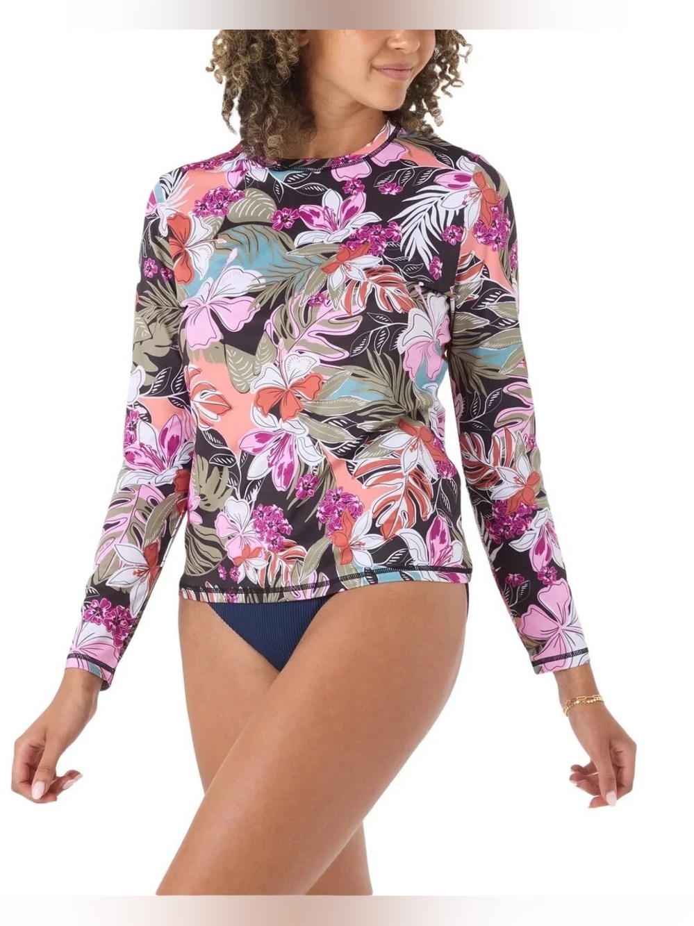 Roxy Women’s Floral Long Sleeve Rash Guard Swim Top UPF Size L